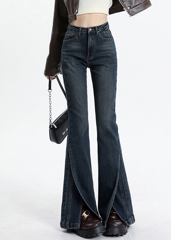 Vintage Pockets Blue Patchwork High Denim Asymmetrical Waist FashionChic