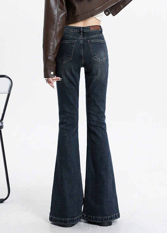 Vintage Pockets Blue Patchwork High Denim Asymmetrical Waist FashionChic