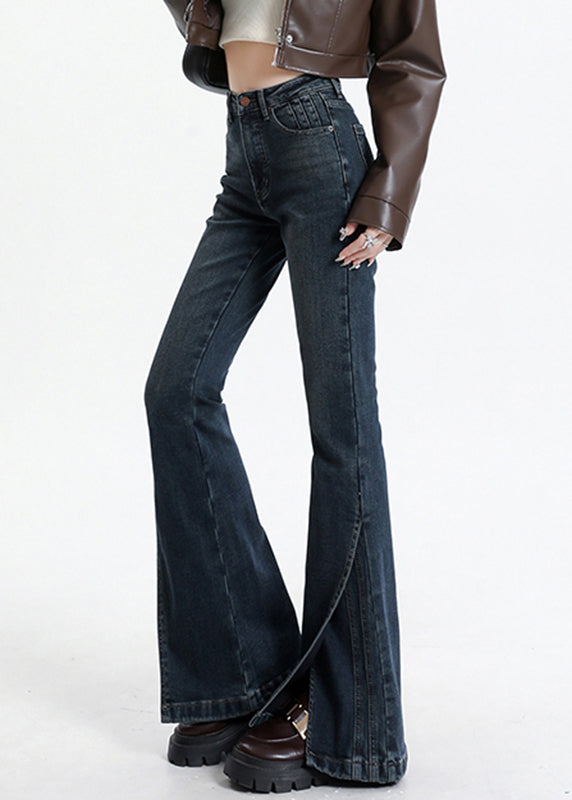 Vintage Pockets Blue Patchwork High Denim Asymmetrical Waist FashionChic