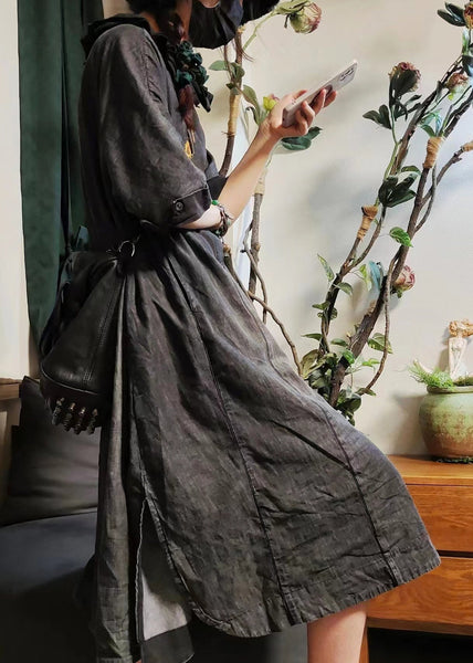 Vintage Blue Button Pockets Denim Shirts Dress Half Sleeve MN079 MMDM-SDL240704