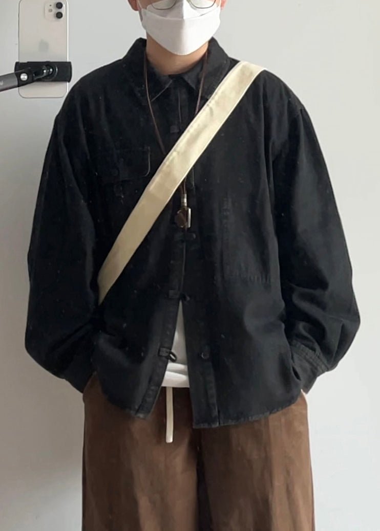 Vintage Oversized Spring Coat Pockets Button Blue Men Denim FashionChic