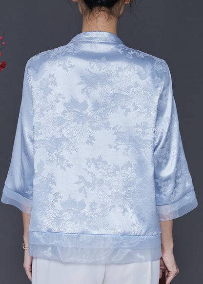 Vintage Blue Embroidered Patchwork Oriental Silk Blouses Spring SD1039 Ada Fashion