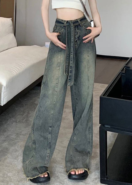 Vintage Lace Pants Blue Pockets Up Spring Denim FashionChic