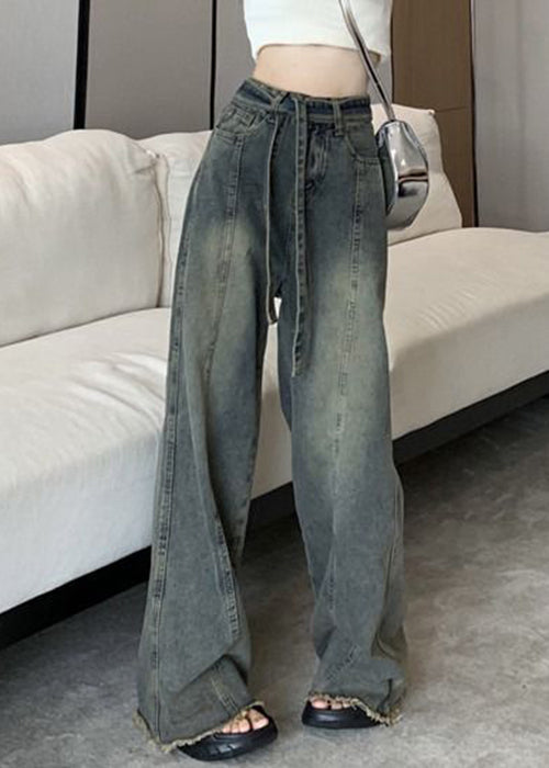 Vintage Lace Pants Blue Pockets Up Spring Denim FashionChic
