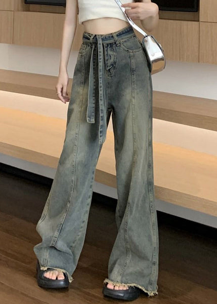 Vintage Lace Pants Blue Pockets Up Spring Denim FashionChic