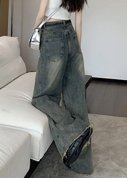 Vintage Lace Pants Blue Pockets Up Spring Denim FashionChic