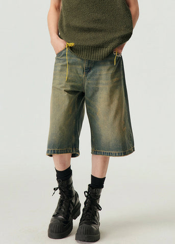 Vintage Blue Pockets High Waist Denim Men Shorts Summer YL013 ABC