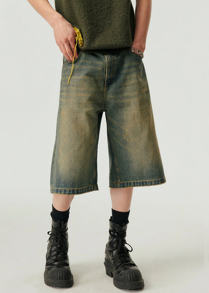 Vintage Blue Pockets High Waist Denim Men Shorts Summer YL013 ABC