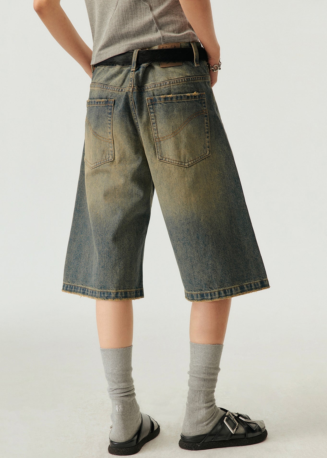 Vintage Blue Pockets High Waist Denim Men Shorts Summer YL013 ABC