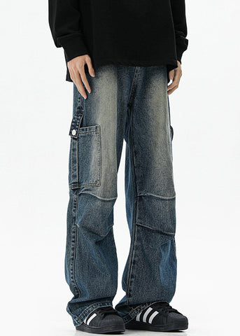 Pockets High Vintage Spring Blue Denim Waist Mens Pants FashionChic