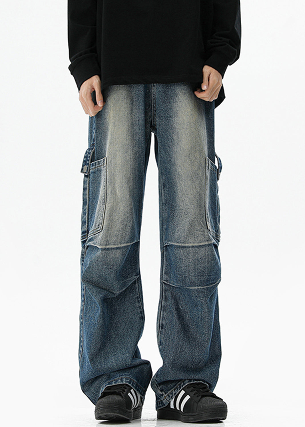 Pockets High Vintage Spring Blue Denim Waist Mens Pants FashionChic