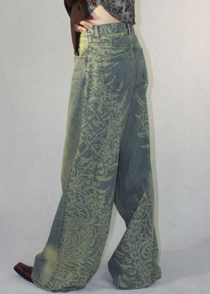 Vintage Blue Print Pockets High Waist Denim Pants Fall QF052 Men-LPTS241016