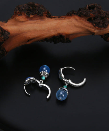 Vintage Blue Sterling Silver Cloisonne A Fish Leaping Over The Dragon Gate Drop Earrings QQ035 JEW-EAR240811