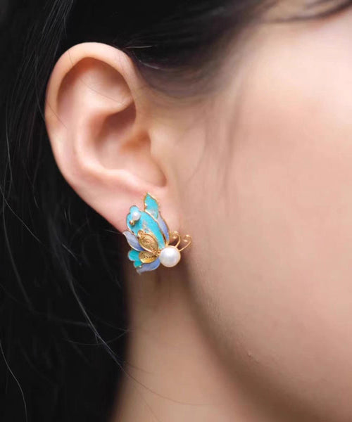 Out Pearl Sterling Overgild Hollow Blue Vintage Butterfly Silver FashionChic