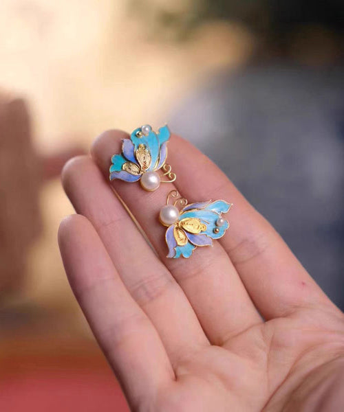 Out Pearl Sterling Overgild Hollow Blue Vintage Butterfly Silver FashionChic