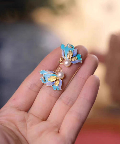 Out Pearl Sterling Overgild Hollow Blue Vintage Butterfly Silver FashionChic