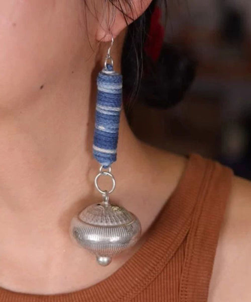 Small Blue Bell Sterling Tie Drop Dye Vintage Cylinder Silver FashionChic