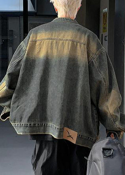 Pockets Zippered Vintage Coat Fall Men Denim Blue FashionChic