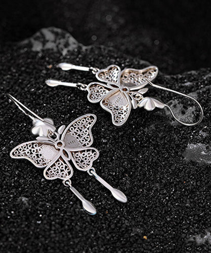 Vintage Boutique Blue Sterling Silver Butterfly Plum Blossom Tassel Drop Earrings QJ026 JEW-EAR241021