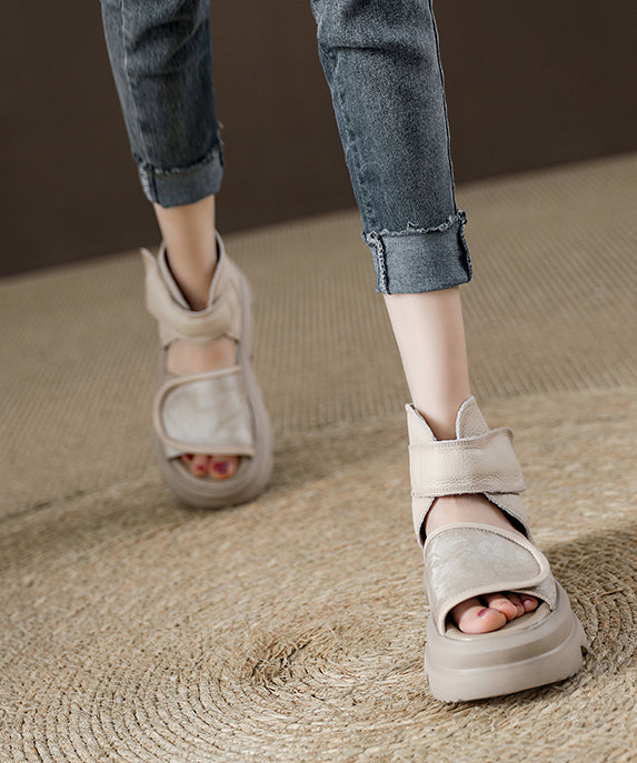 Brown Platform Strap Splicing Vintage Buckle Peep Sandals Toe FashionChic