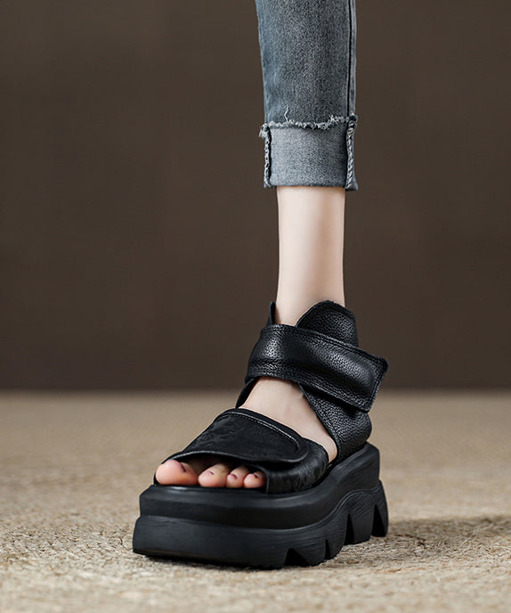 Brown Platform Strap Splicing Vintage Buckle Peep Sandals Toe FashionChic