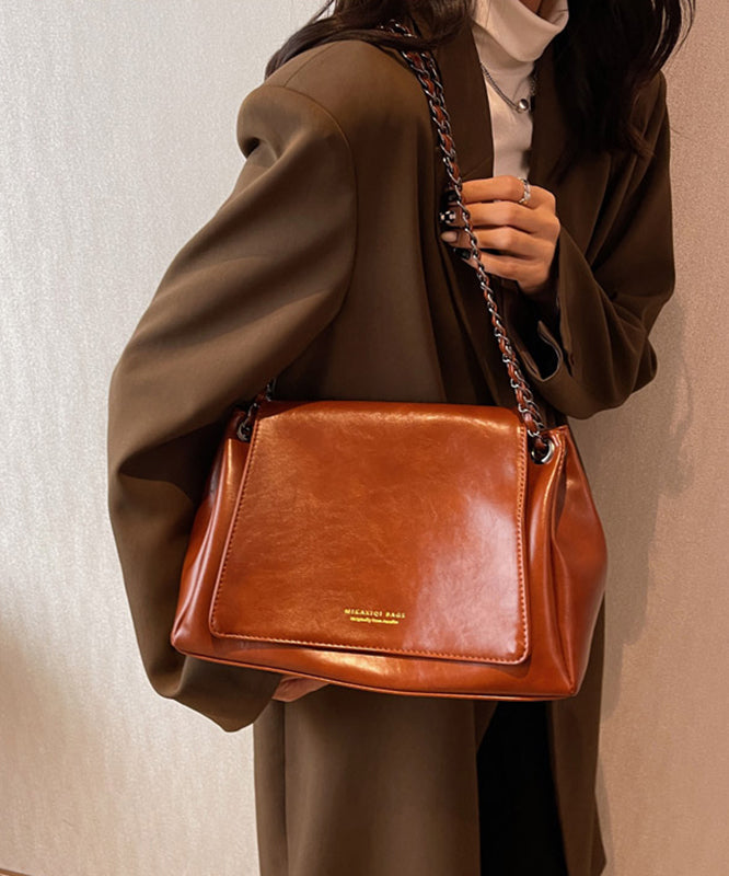 Vintage Brown Chain Linked Faux Leather Tote Handbag UU1069 Bag-BGS240527