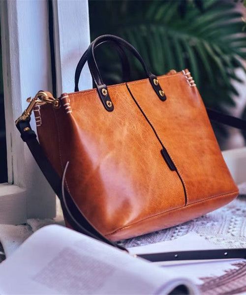 Leather Durable Tote Large Brown Handbag Vintage FashionChic