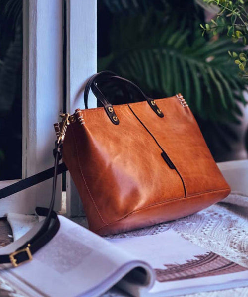 Leather Durable Tote Large Brown Handbag Vintage FashionChic