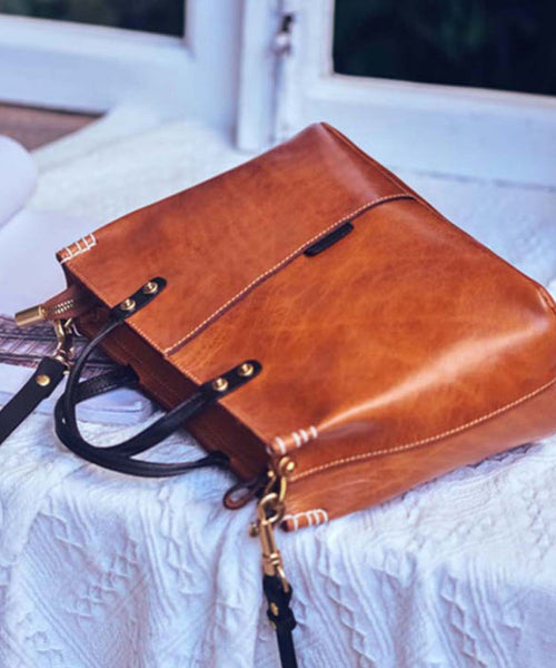 Leather Durable Tote Large Brown Handbag Vintage FashionChic