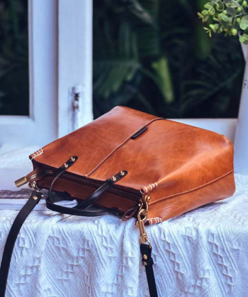 Leather Durable Tote Large Brown Handbag Vintage FashionChic
