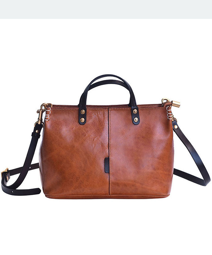 Leather Durable Tote Large Brown Handbag Vintage FashionChic