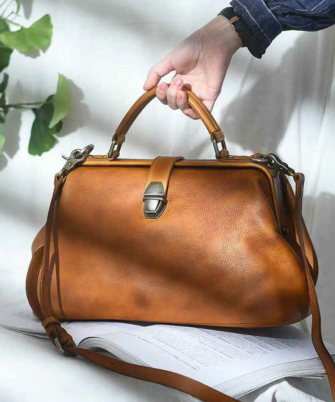 Capacity Brown Tote Handbag Leather Large Vintage FashionChic