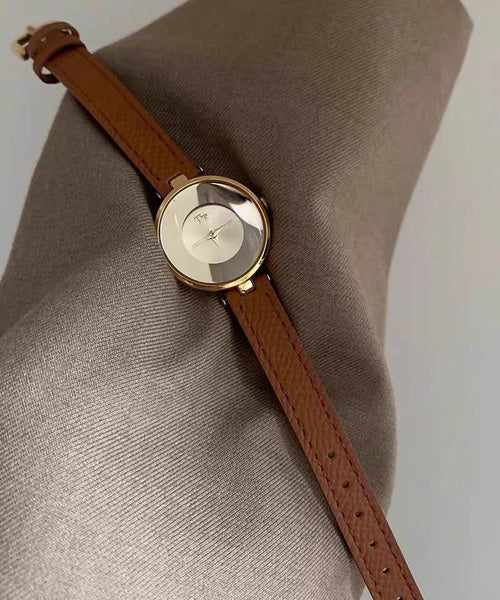 Watches Brown Hardlex Leather Vintage Crystal Alloy FashionChic