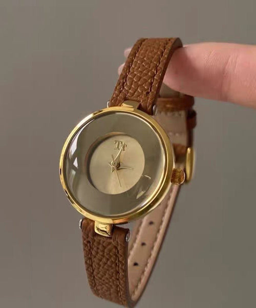 Watches Brown Hardlex Leather Vintage Crystal Alloy FashionChic