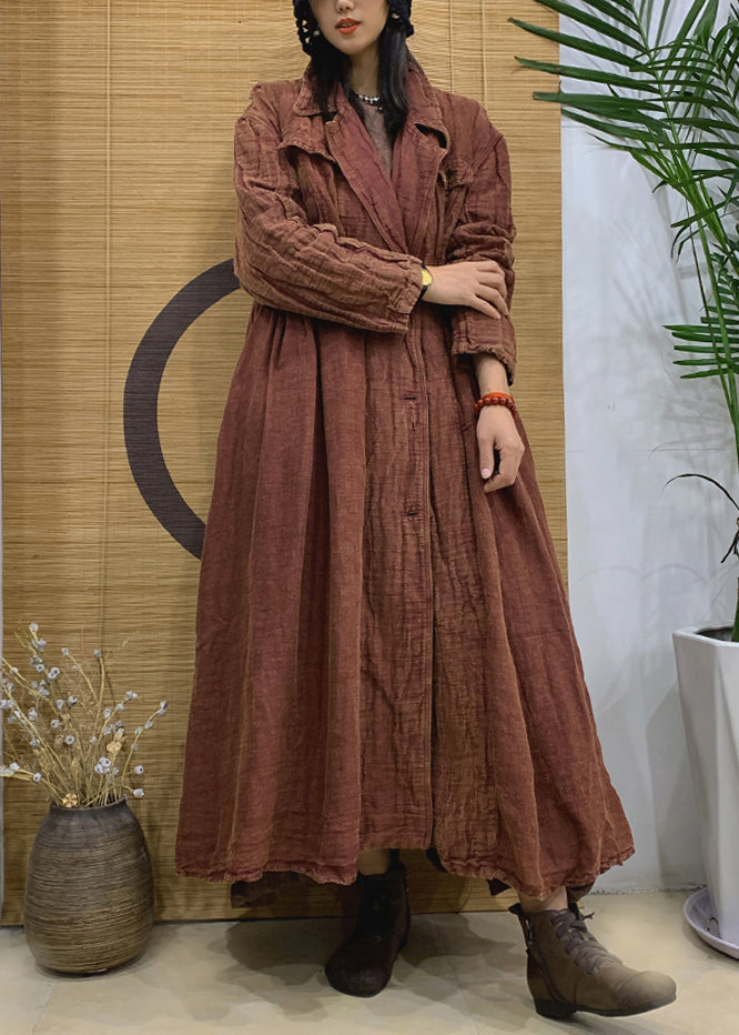 Vintage Caramel Notched Button Linen Trench Coat Spring AA1006 Ada Fashion