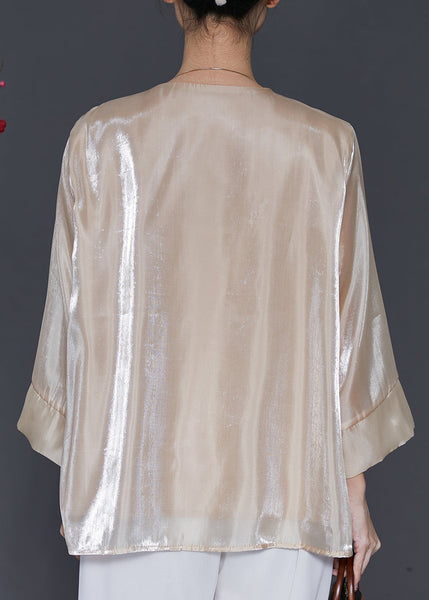 Vintage Champagne Embroidered Linen Silk Shirt Spring SD1050 Ada Fashion