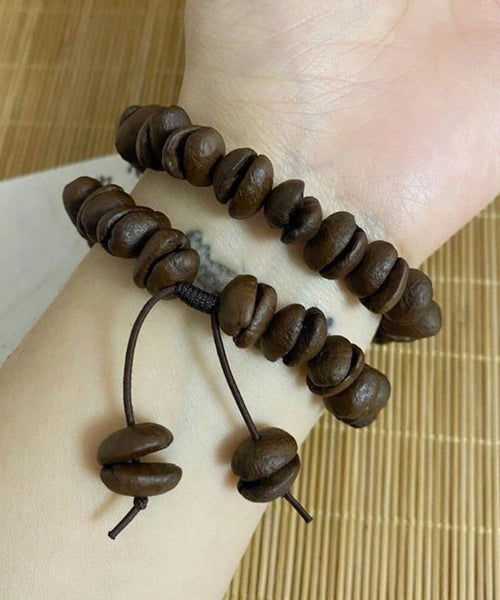 Coffee Vintage Leather Charm Rope Bracelet Beads FashionChic