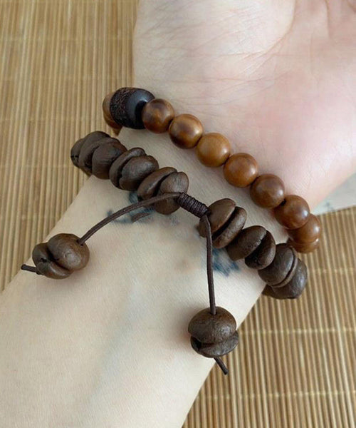 Coffee Vintage Leather Charm Rope Bracelet Beads FashionChic
