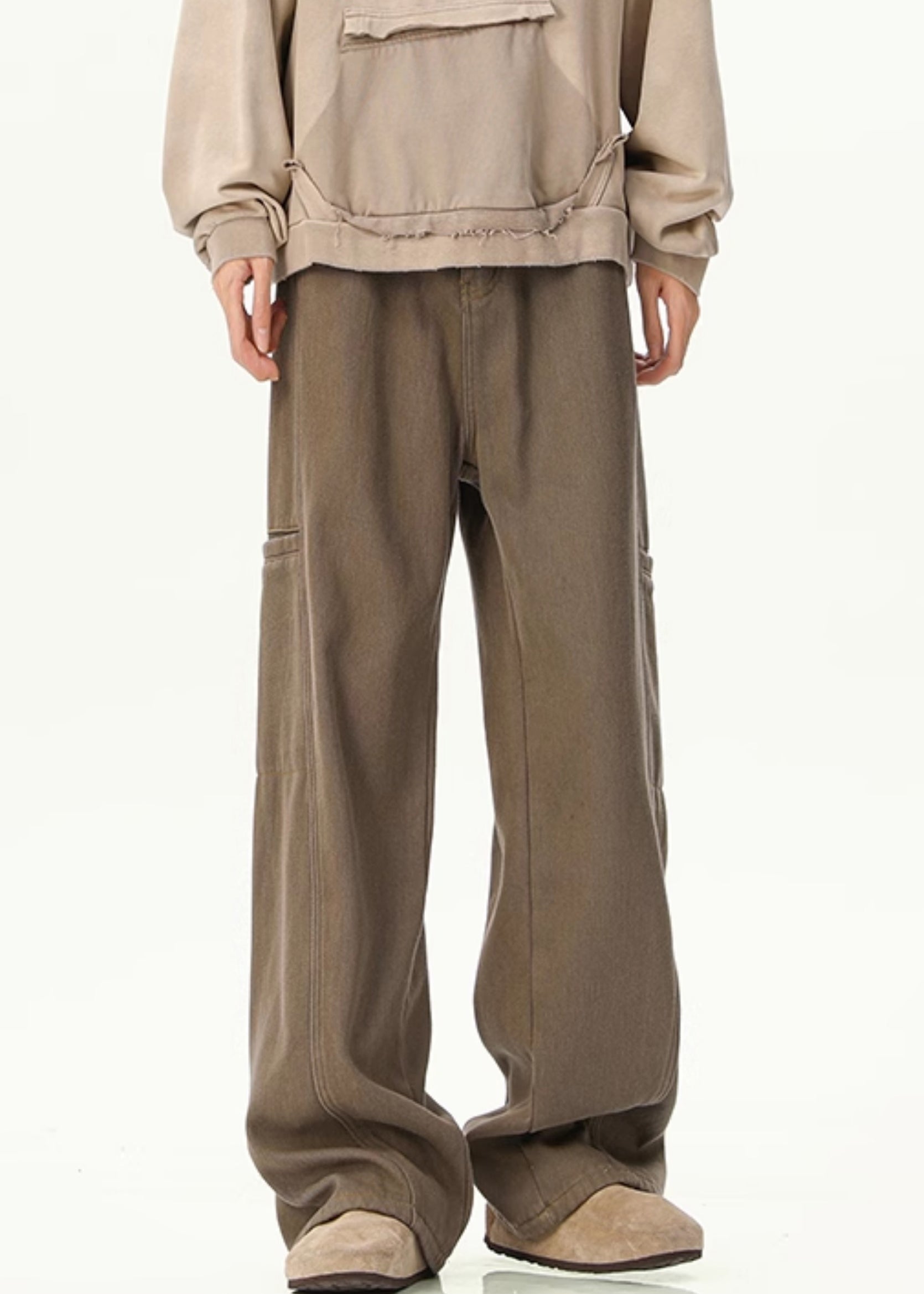 Pants Spring Vintage Pockets Men Design Denim Original Coffee FashionChic