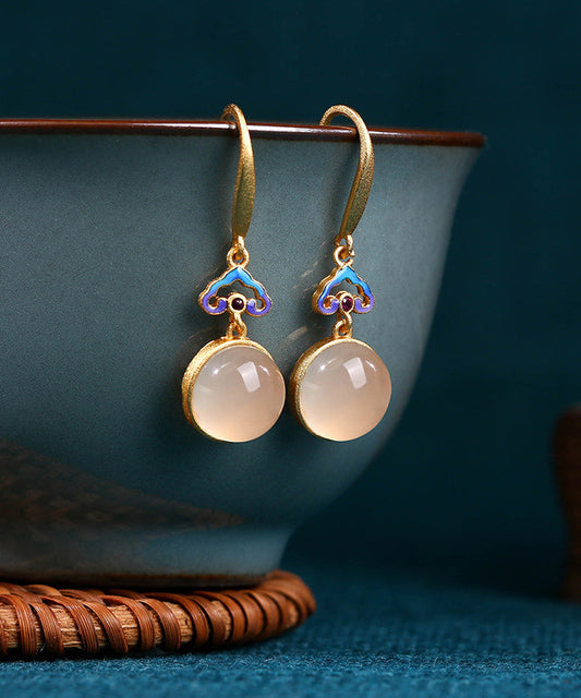 Vintage Colorblock Copper Overgild Gem Stone Drop Earrings QI065 JEW-EAR240928