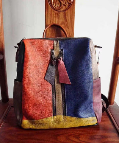 Vintage Colorblock Patchwork Calf Leather Backpack HJ1060 Ada Fashion