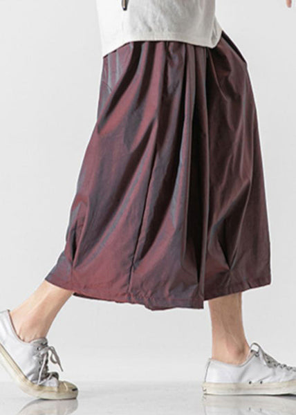 Vintage Dark Red Pockets Elastic Waist Men Lantern Pants YT017 Men-Silk-MENCP240721