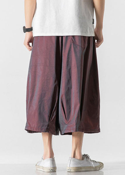 Vintage Dark Red Pockets Elastic Waist Men Lantern Pants YT017 Men-Silk-MENCP240721