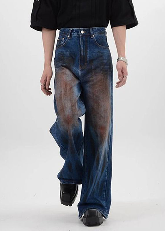 Vintage Denim Blue Patchwork High Waist Mens Pants SA016 Men-casual-MENP240726