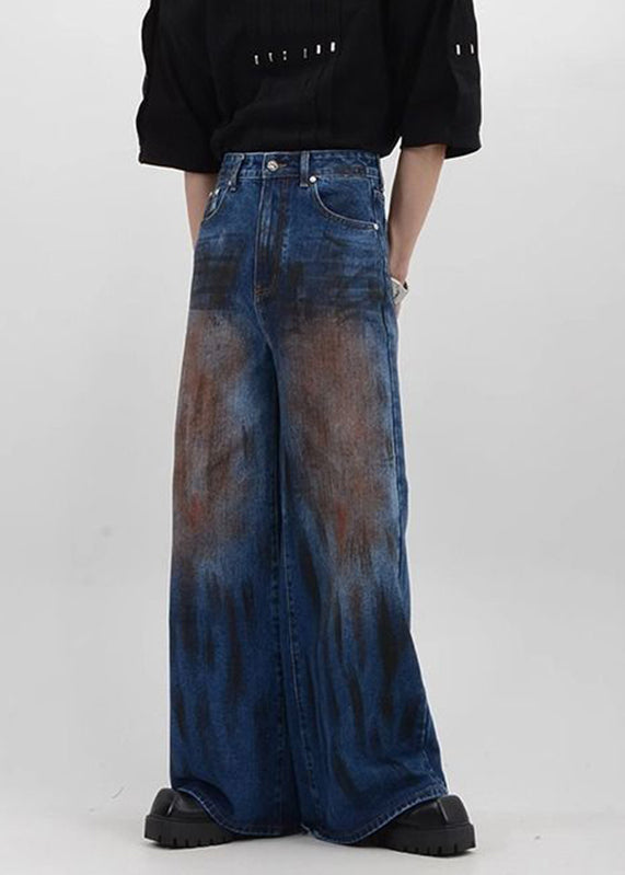 Vintage Denim Blue Patchwork High Waist Mens Pants SA016 Men-casual-MENP240726