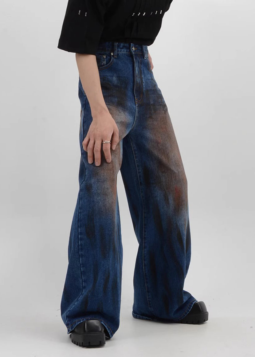 Vintage Denim Blue Patchwork High Waist Mens Pants SA016 Men-casual-MENP240726