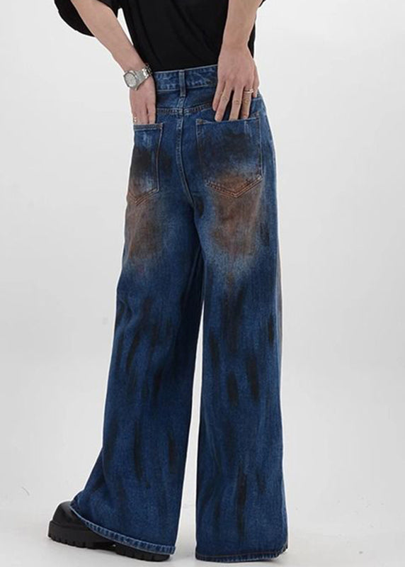 Vintage Denim Blue Patchwork High Waist Mens Pants SA016 Men-casual-MENP240726