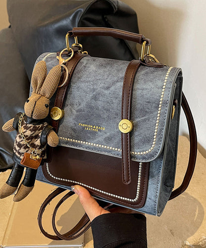 Vintage Denim Blue Patchwork Zircon Messenger Bag MM035 Bag-BGS240620
