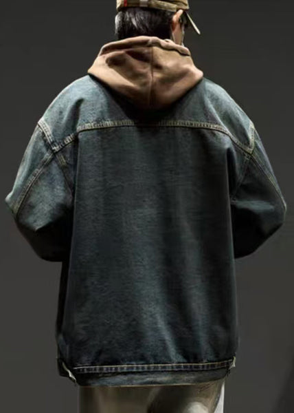 Mens Pan Spring Coats TC040 Button Denim Collar Blue Vintage Pockets Peter