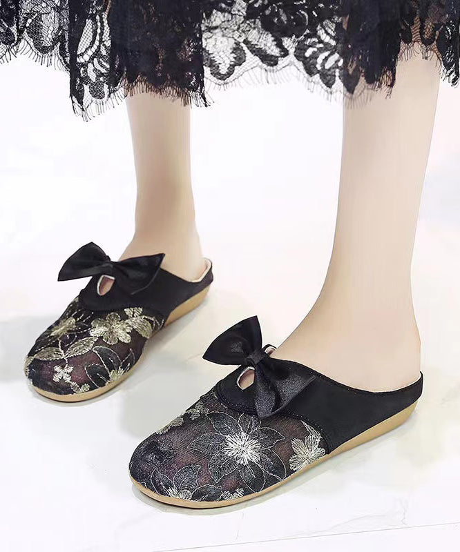 Vintage Embroidery Splicing Slide Sandals Black Breathable Mesh XC1058 Ada Fashion